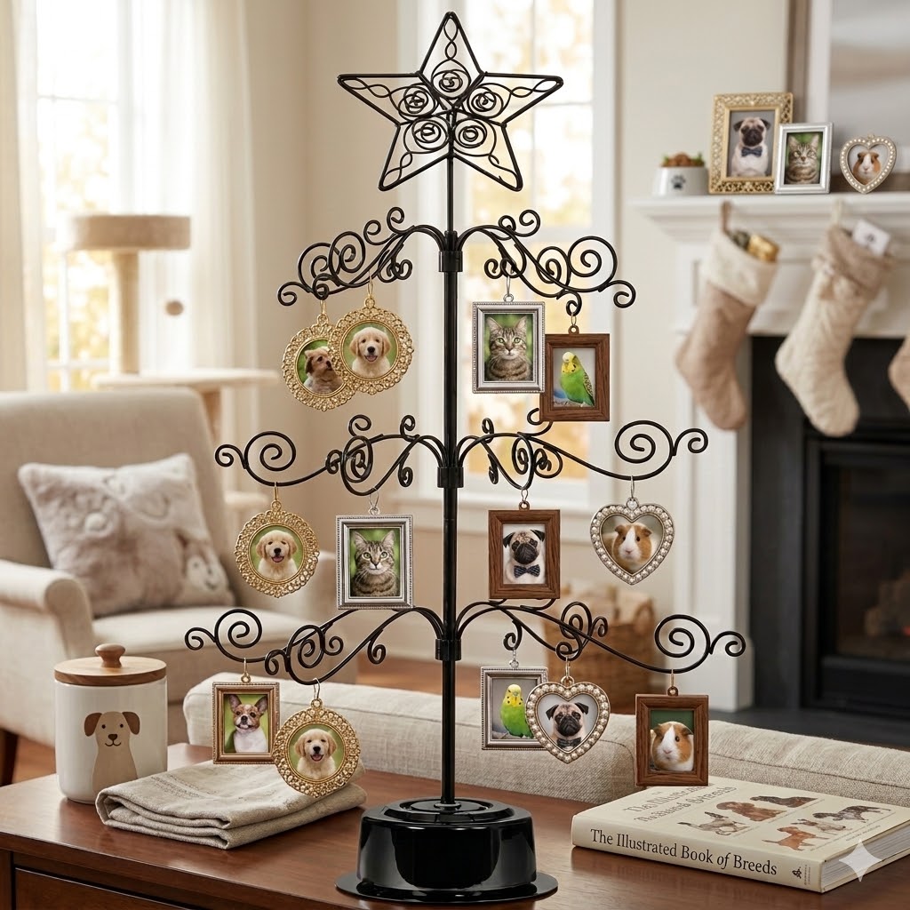 HOHIYA 24 Inch Tabletop Rotating Ornament Display Tree 3-Tier Metal Stand with 36 Hooks, Small Christmas Tree for Desk  Countertop Jewelry and Keepsake Holder Black